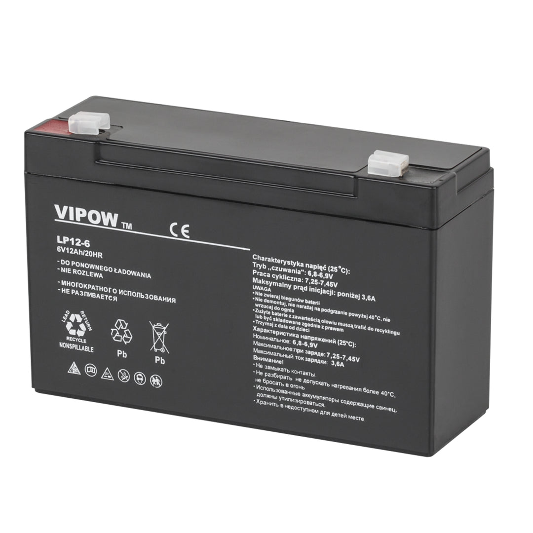 Batteria al gel Vipow 6V 12Ah senza manutenzione e di lunga durata