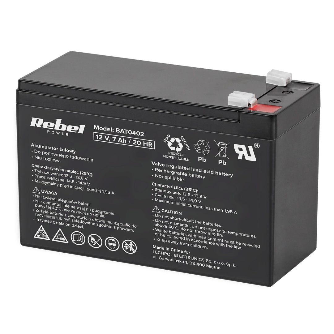 Batteria al gel senza manutenzione 12V 7Ah Rebeld Lunga durata