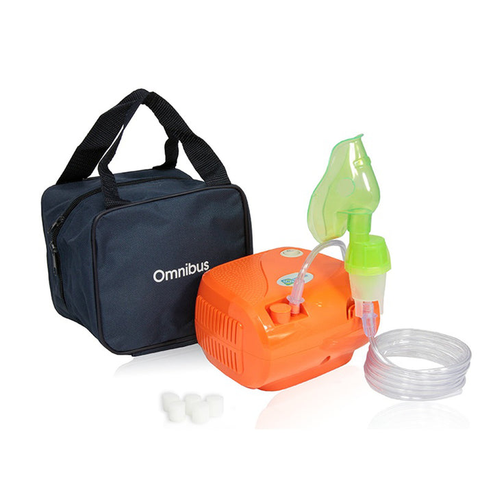 Inalatore Omnibus arancione, funzionamento continuo, 2 maschere, filtri di ricambio, BR-CN116B