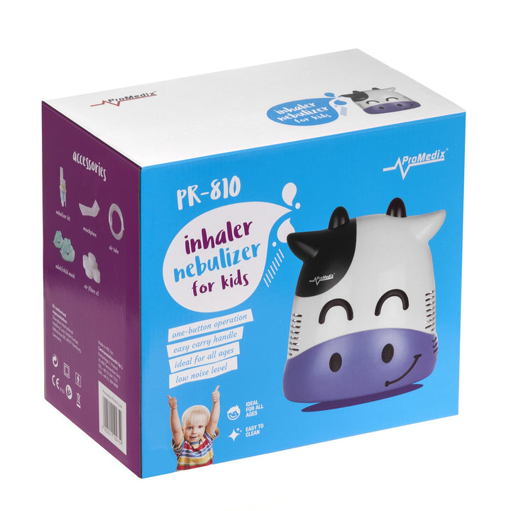 Inalatore per i bambini Promedix PR-810 mucca, set di nebulizzatori, maschere, filtri