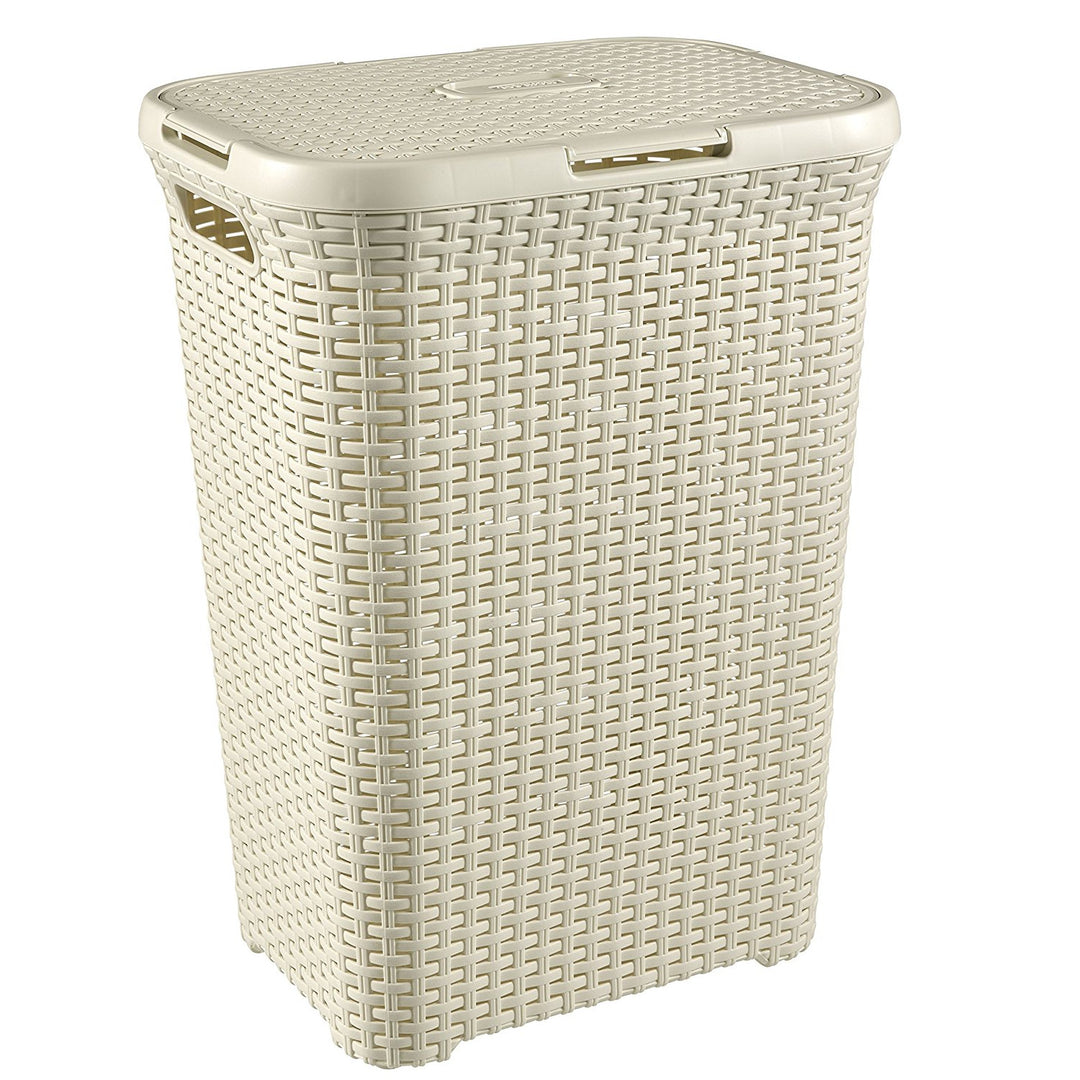 Cesto per biancheria Curver, design traforato, 60L, crema, stile naturale