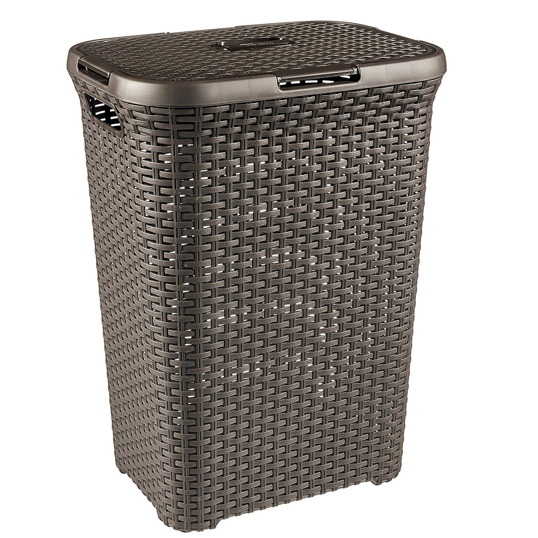 Cesto per biancheria Curver, design traforato, 60L, marrone scuro, stile naturale