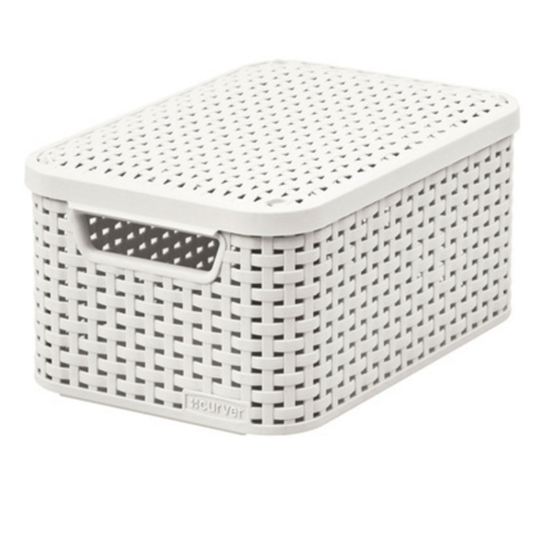 Cestino Curver, multiuso, con coperchio, crema, stile Rattan M