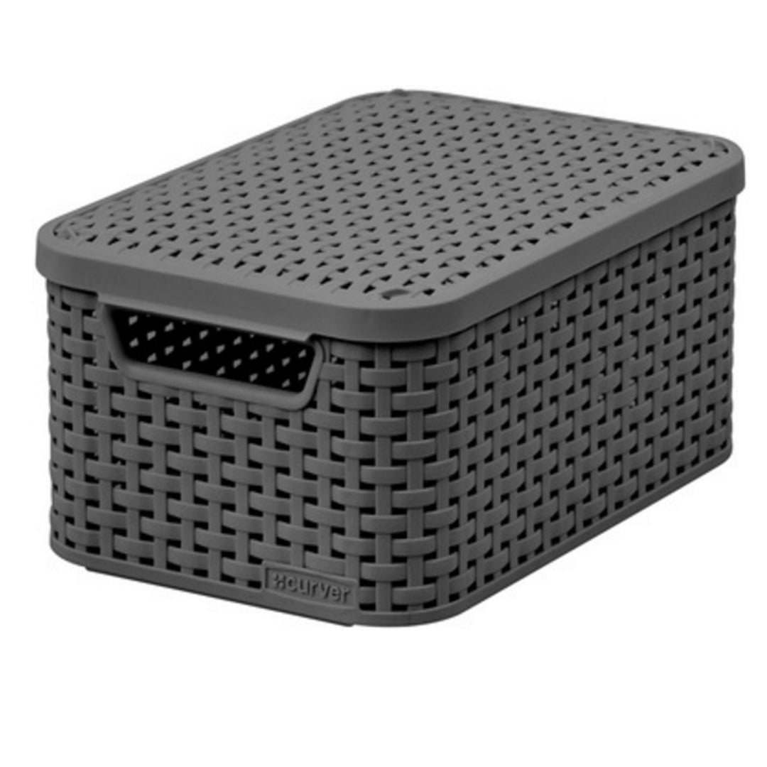 Cestino Curver, multiuso, con coperchio, grigio scuro, Rattan Style M