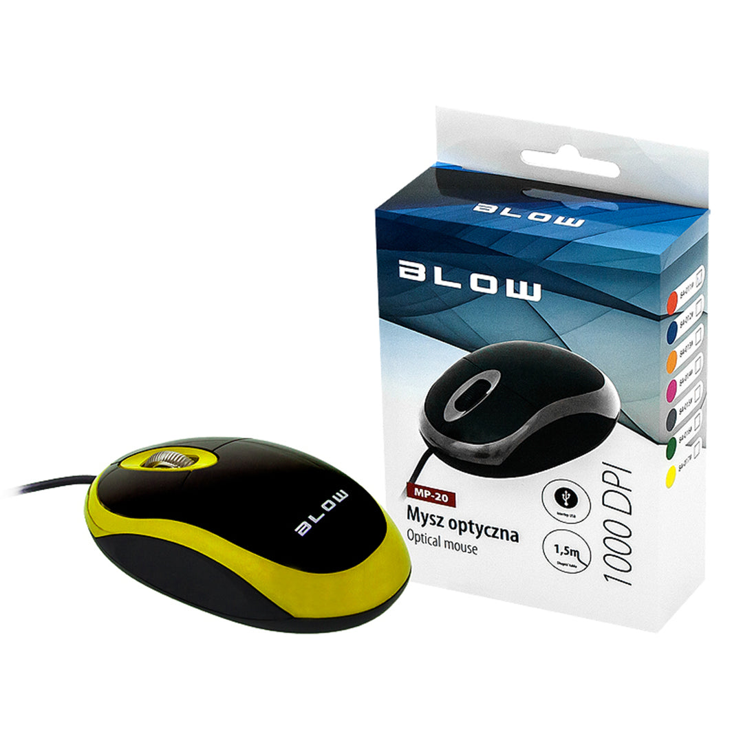 Mouse ottico Blow, USB, 1000 DPI, universale, giallo, MP-20