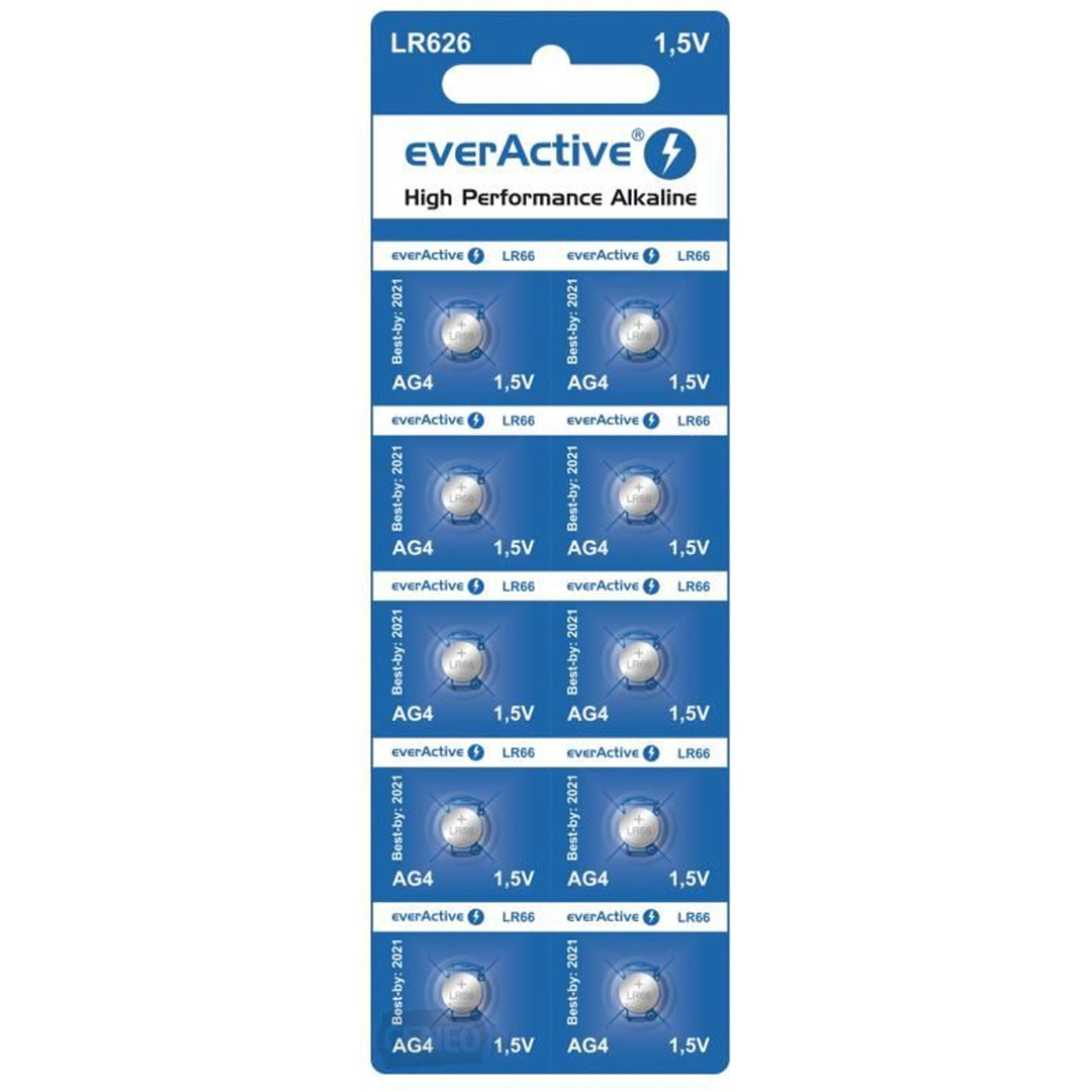 Batteria blister 10x AG4 G4 LR626 LR66 BL166 everActive