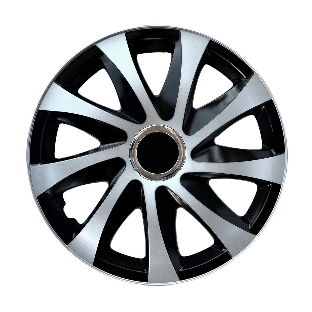 15" NRM DRIFT Extra argento/nero coprimozzo universale 4 pezzi