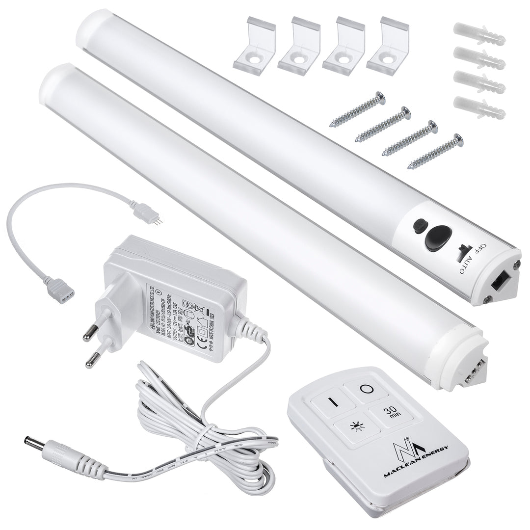 Lampada lineare a LED sotto armadio, set di 2 moduli con telecomando e alimentatore Maclean Energy MCE245 - max.4 moduli su un alimentatore