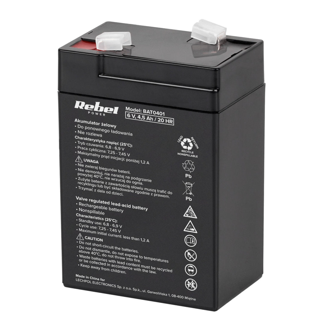 Batteria al gel senza manutenzione Rebel Power 6 V 4,5 Ah