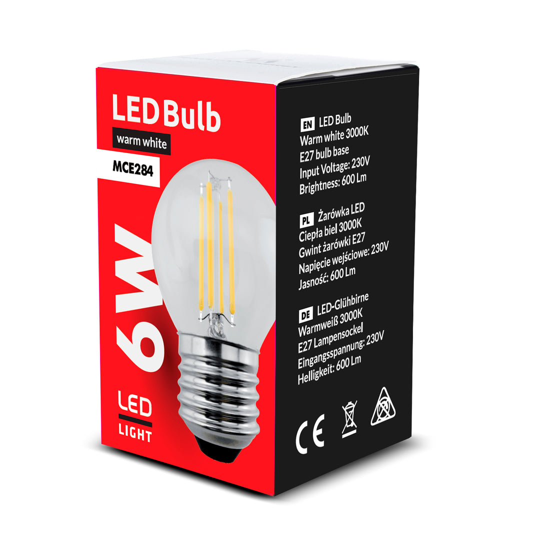 Lampadina a filamento LED E27, 6W 230V Maclean Energy MCE284 WW bianco caldo 3000K 600lm retro decorativo Edison