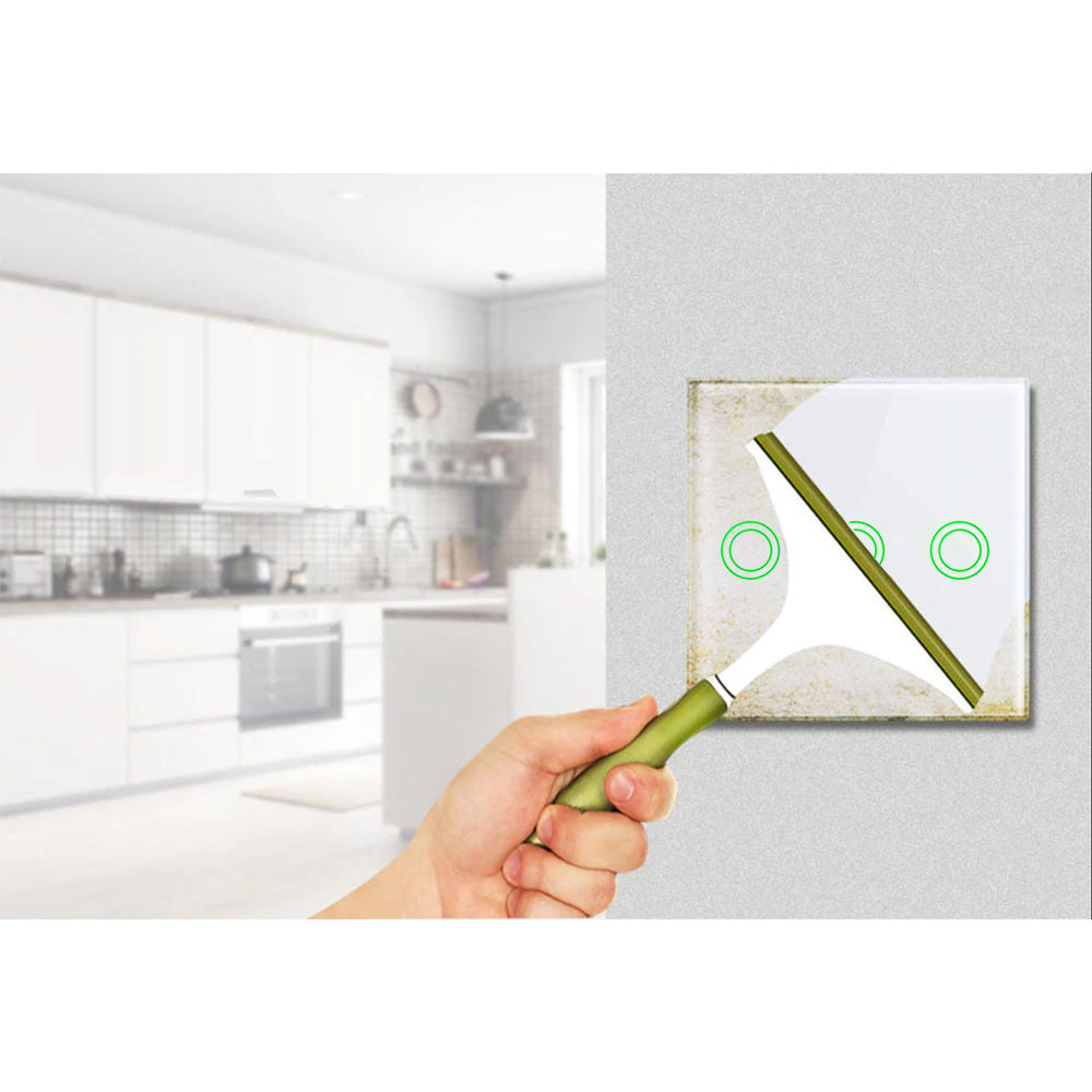 Interruttore touch light, triplo, vetro, bianco con pulsante tondo Maclean Energy MCE705W, dimensioni 86x86mm, con illuminazione pulsanti