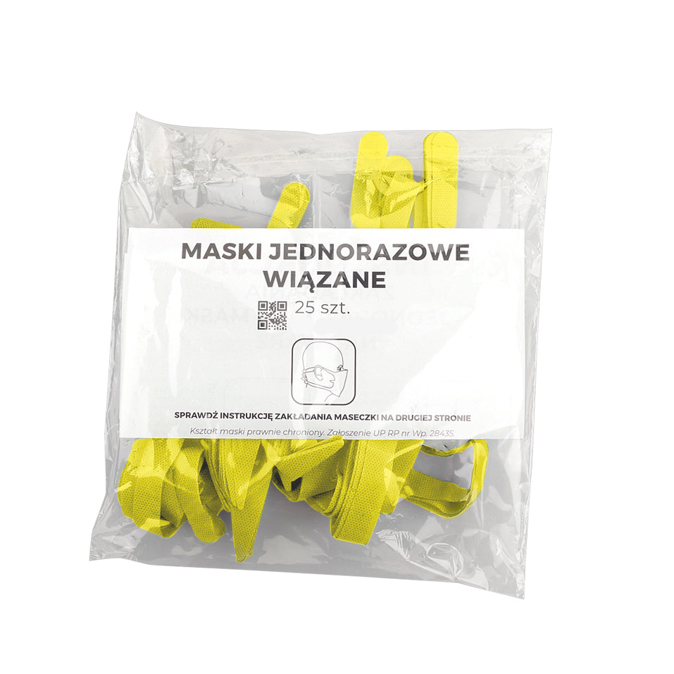 Maschera viso usa e getta legata colore giallo 25 pezzi
