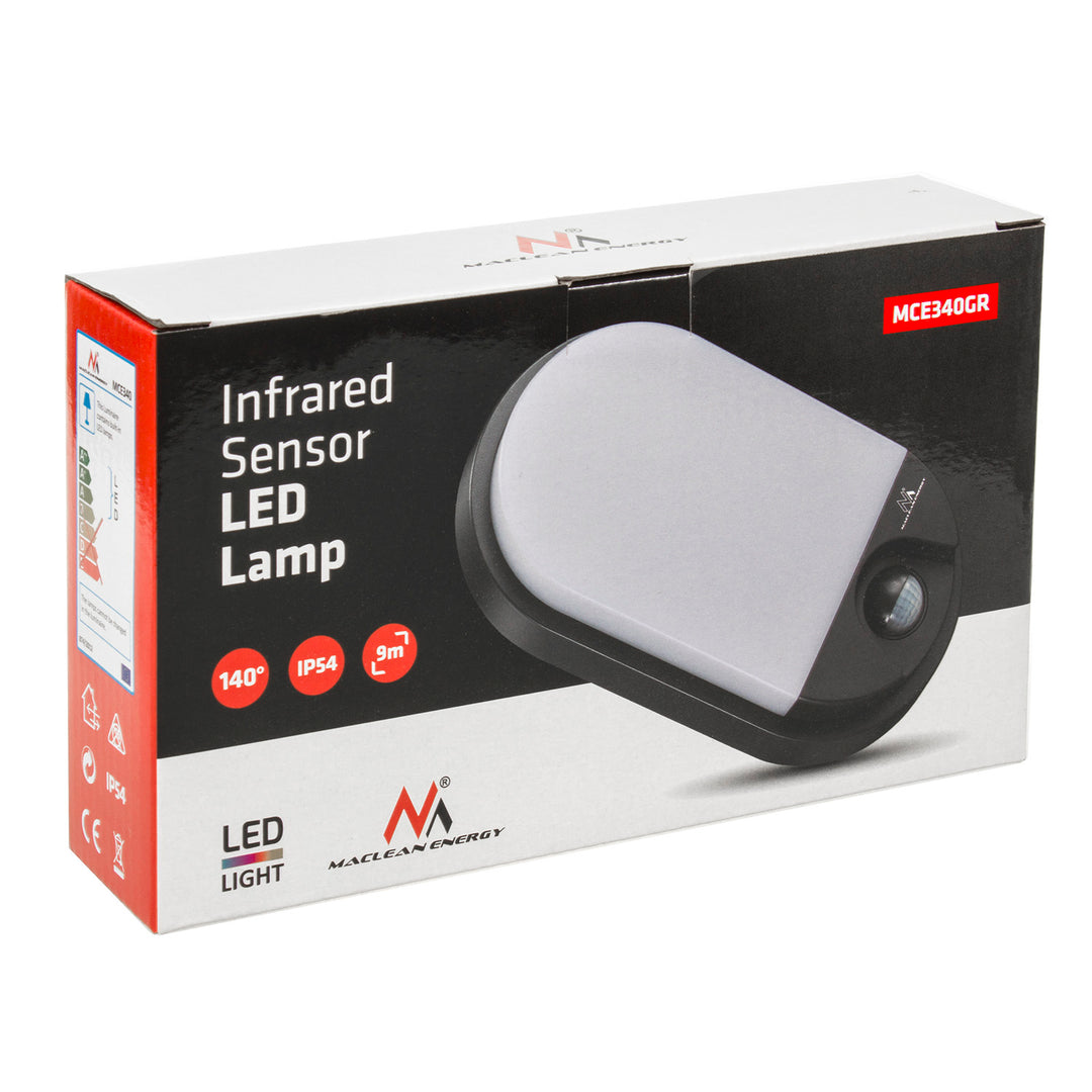 Lampada LED con sensore di movimento a infrarossi MCE340 GR 1100lm 15W IP54 Maclean Energy grigio, bianco naturale (4000K)