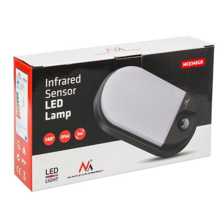 Lampada LED con sensore di movimento a infrarossi MCE340 GR 1100lm 15W IP54 Maclean Energy grigio, bianco naturale (4000K)