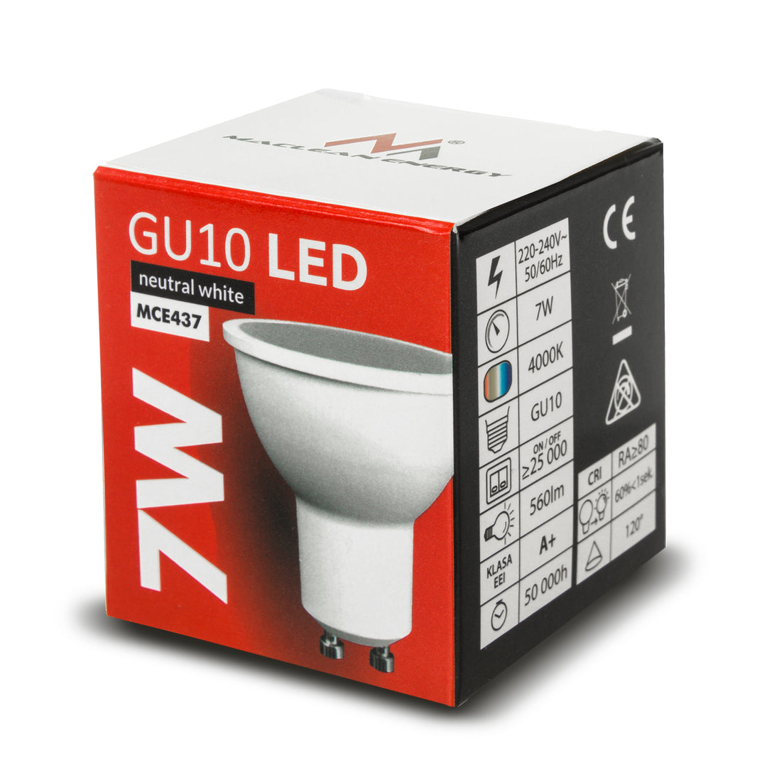 Lampadina LED GU10 7W Maclean Energy MCE437 NW bianco neutro 4000K, 220-240V~, 50/60Hz, 490 lumen