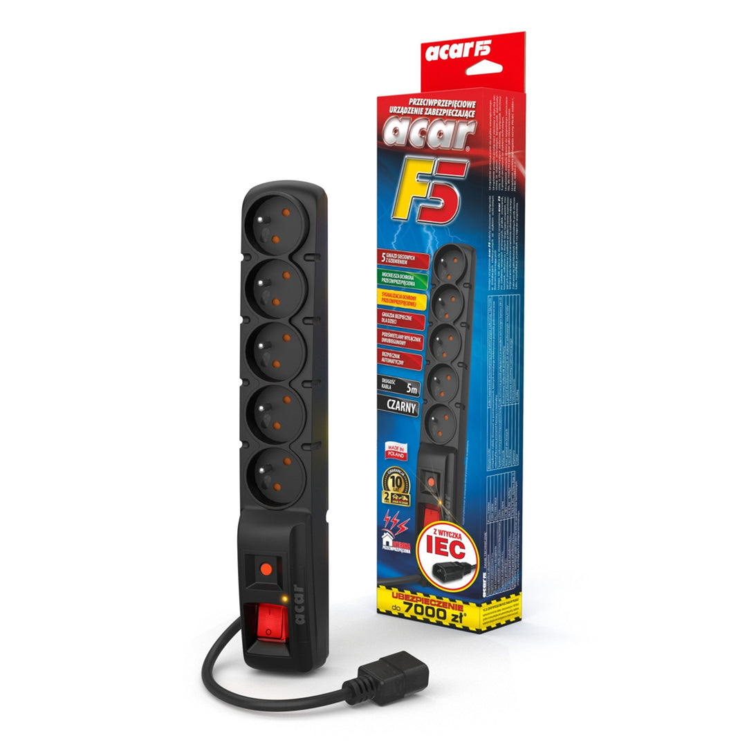 Striscia di protezione contro le sovratensioni Acar, spina IEC, nero, 2300W, 5m, F5 IEC