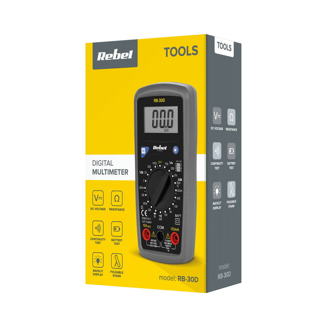 Il misuratore universale Rebel Tools RB-30D include puntali