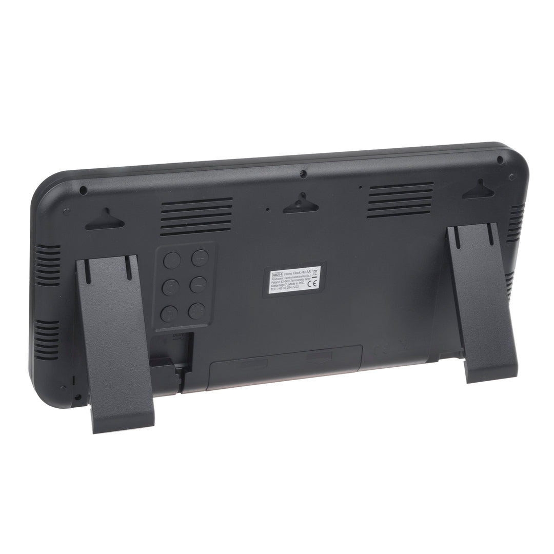 GreenBlue GB214 Orologio digitale con sensore di temperatura 37x17cm Display LED con allarme Da appoggiare su un tavolo o da appendere alla parete Alimentazione tramite adattatore di rete o batterie