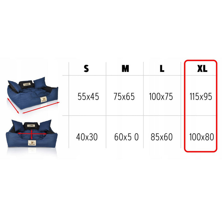 Kingdog taglia XL Letto per cani e gatti grande, 2 cuscini inclusi dimensioni 115 x 95 nero