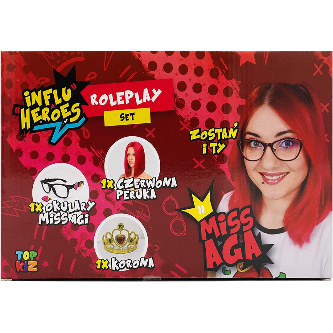 Influ Heroes Miss Aga kit di vestizione parrucca, corona, occhiali