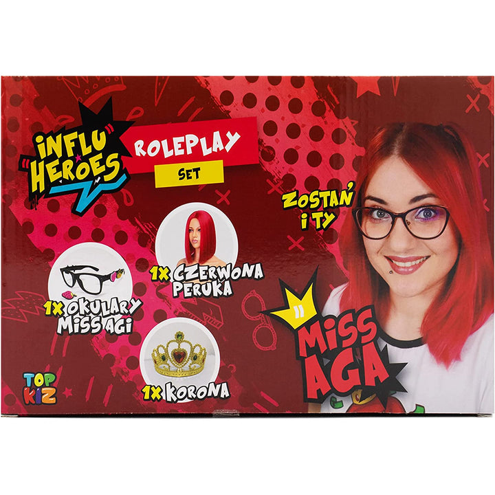 Influ Heroes Miss Aga kit di vestizione parrucca, corona, occhiali