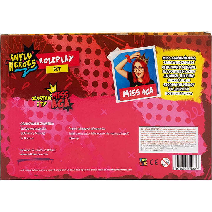 Influ Heroes Miss Aga kit di vestizione parrucca, corona, occhiali