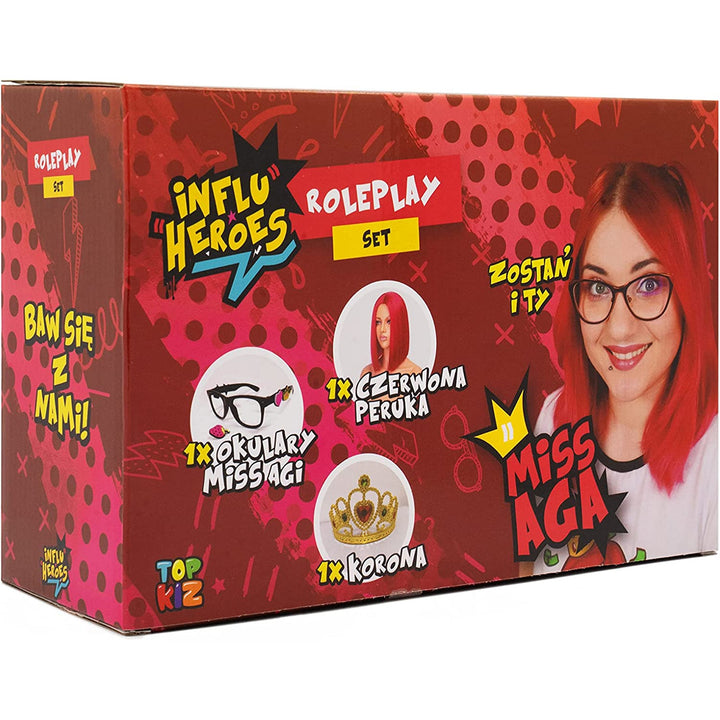 Influ Heroes Miss Aga kit di vestizione parrucca, corona, occhiali