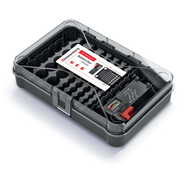Kistenberg Battery Box KBBT Organizzatore di pile con tester rimovibile