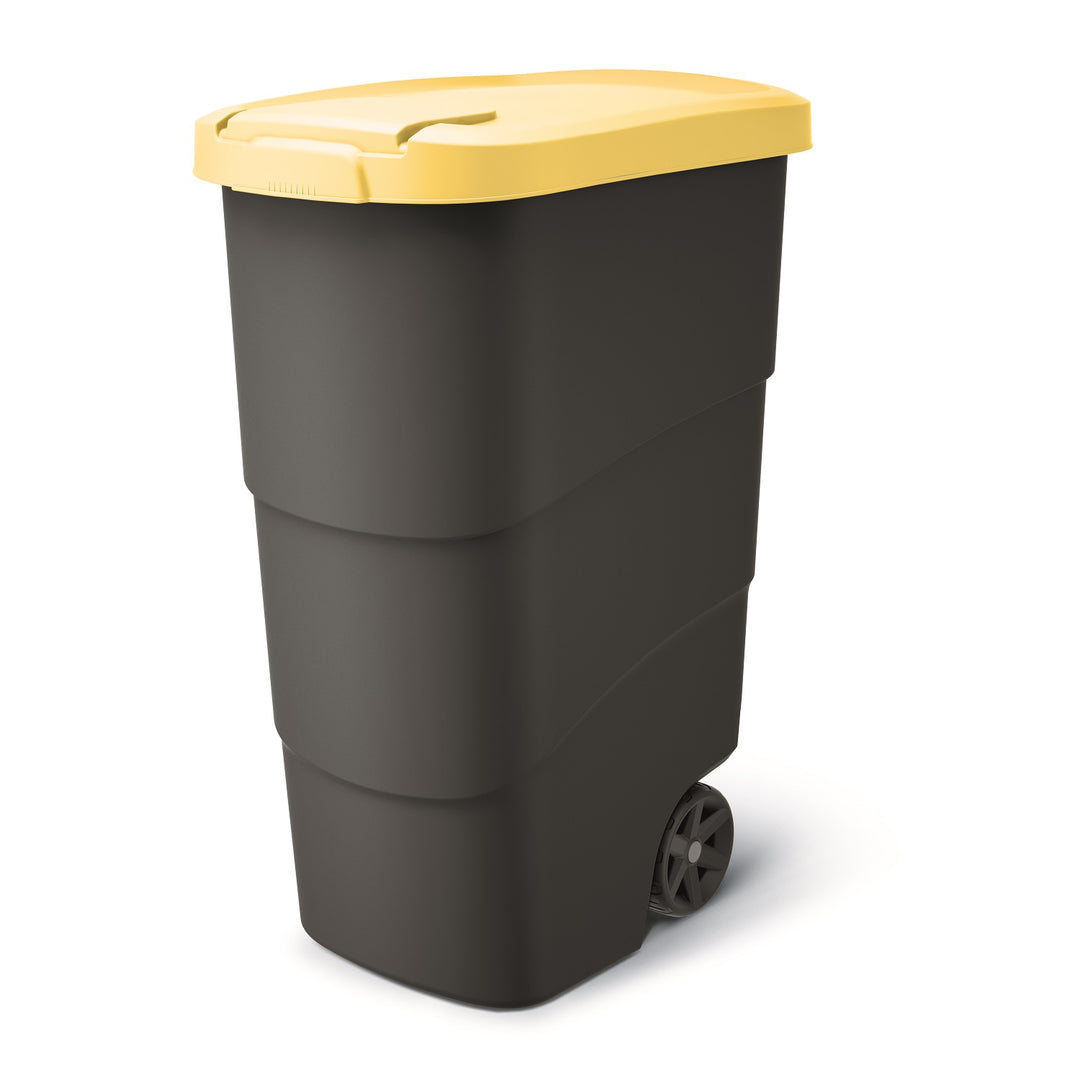 Prosperplast Wheeler 90L Cestino per rifiuti con ruote e coperchio Cestino da giardino grande universale -giallo