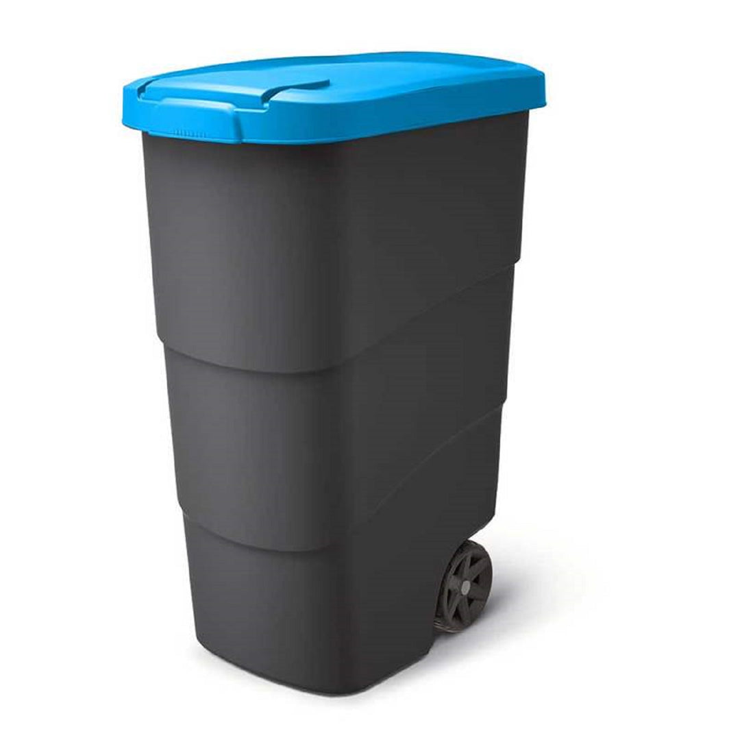 Prosperplast Wheeler 90L Cestino per rifiuti con ruote e coperchio Cestino da giardino grande universale -blu