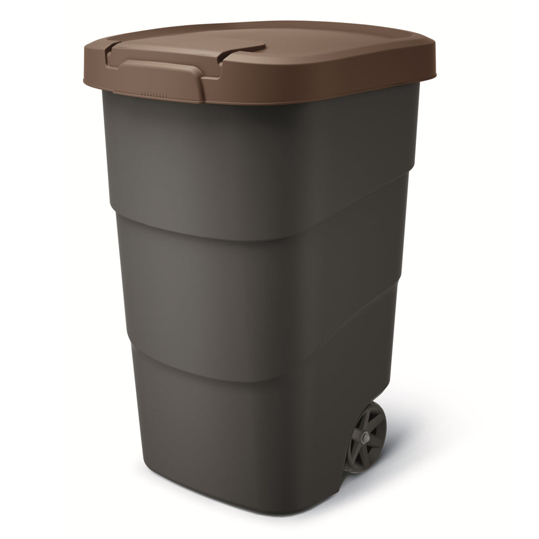 Wheeler 95L Cestino per rifiuti con ruote e coperchio Pattumiera grande Cestino universale in plastica (marrone)