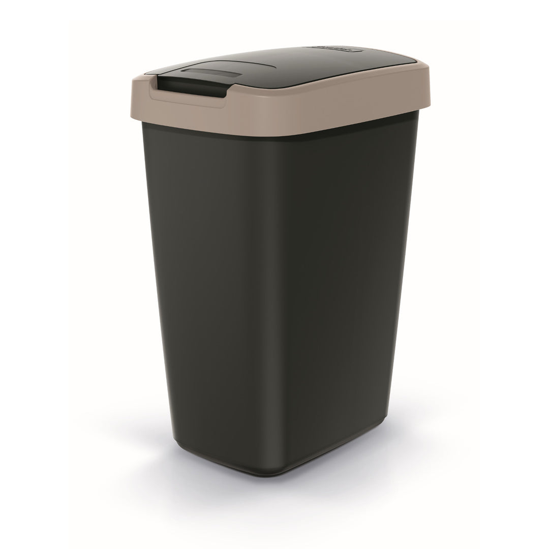 Keden COMPACTA Q Cestino per rifiuti con sportello - nero con cornice marrone chiaro