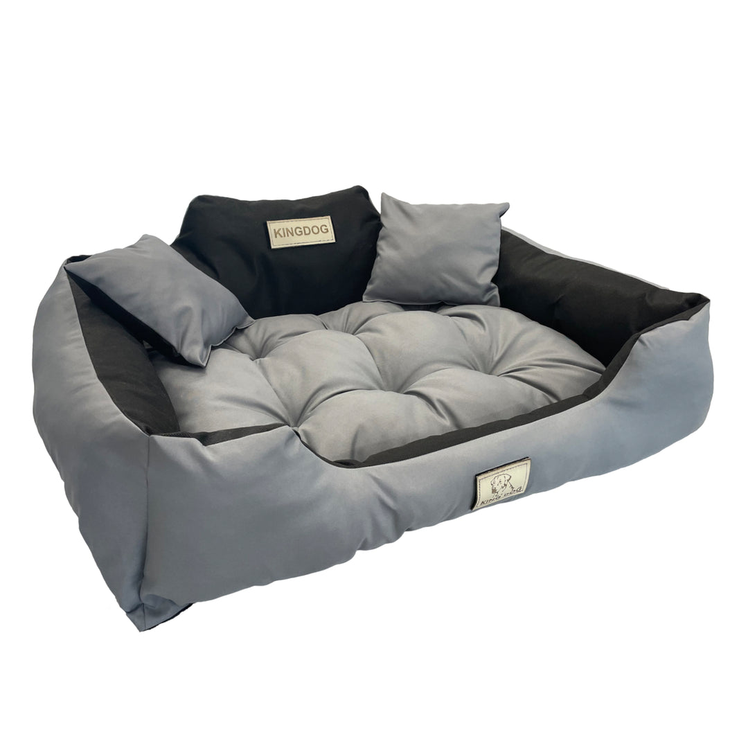 KingDog Letto per cani e gatti  130 x 105  grigio/nero Cuccia XXL con due cuscini