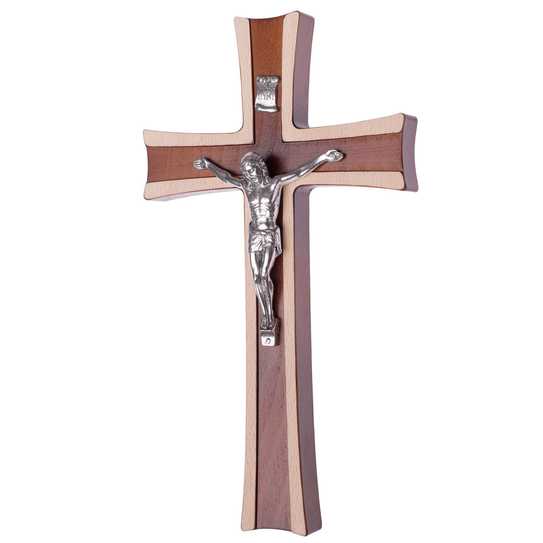 Croce pendente in legno bicolore strisca, colore marrone 25x14x1,6cm