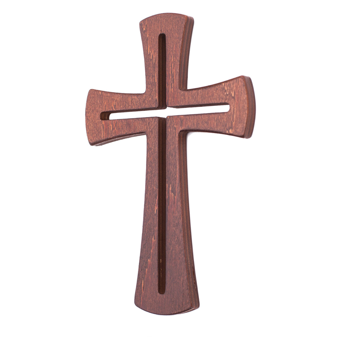 Croce sospesa in legno compensato moderno marrone 18x11x1cm