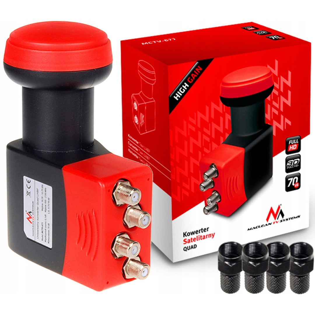 Konwerter satelitarny Maclean, LNB, quadruplo, alto guadagno, + 4x wtyki F, MCTV-671