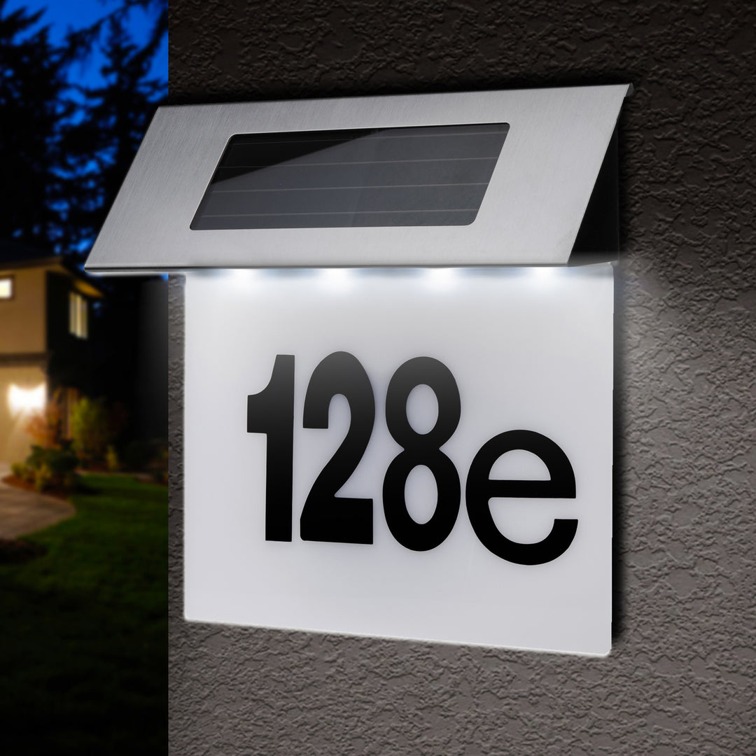 Lampada solare a LED con numero civico Maclean, IP44, 1W, 60lm, 6000K, batteria ricaricabile da 600 mAh, 2,5V DC 70mA, MCE423