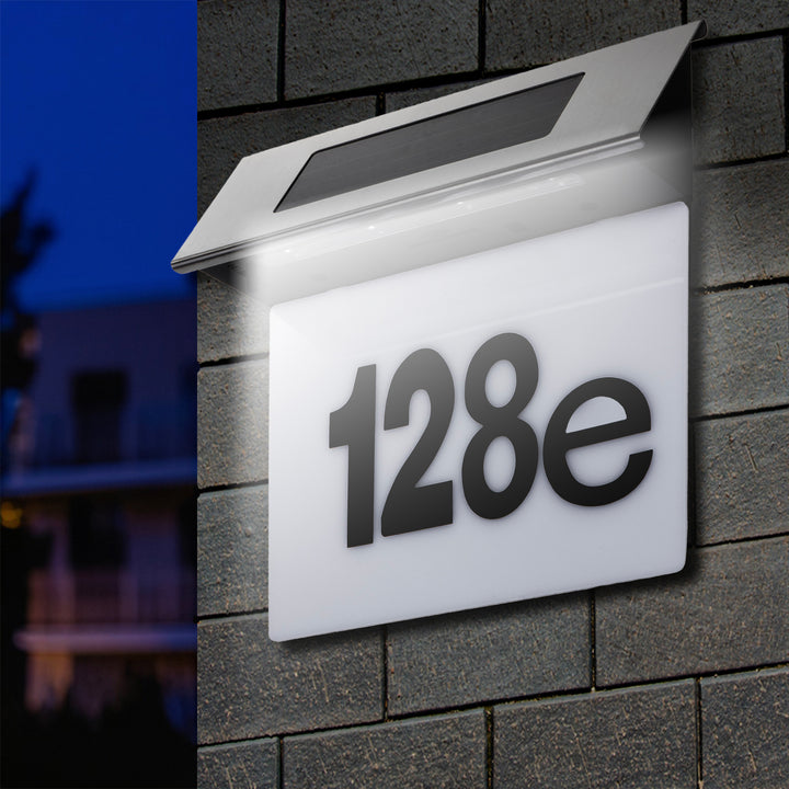 Lampada solare a LED con numero civico Maclean, IP44, 1W, 60lm, 6000K, batteria ricaricabile da 600 mAh, 2,5V DC 70mA, MCE423