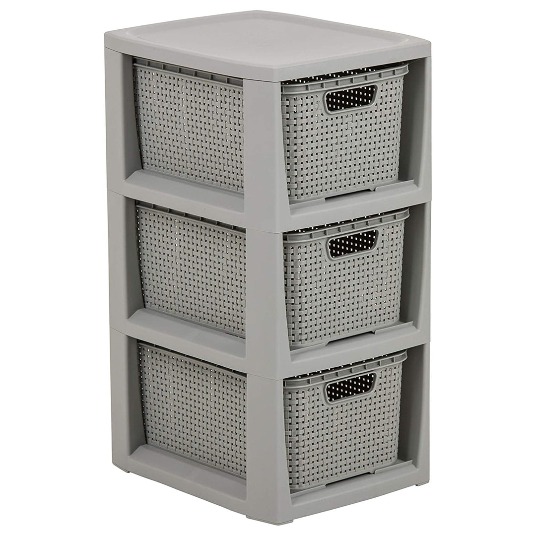 BranQ Portaoggetti in rattan con 3 cestini colore grigio 3x7l