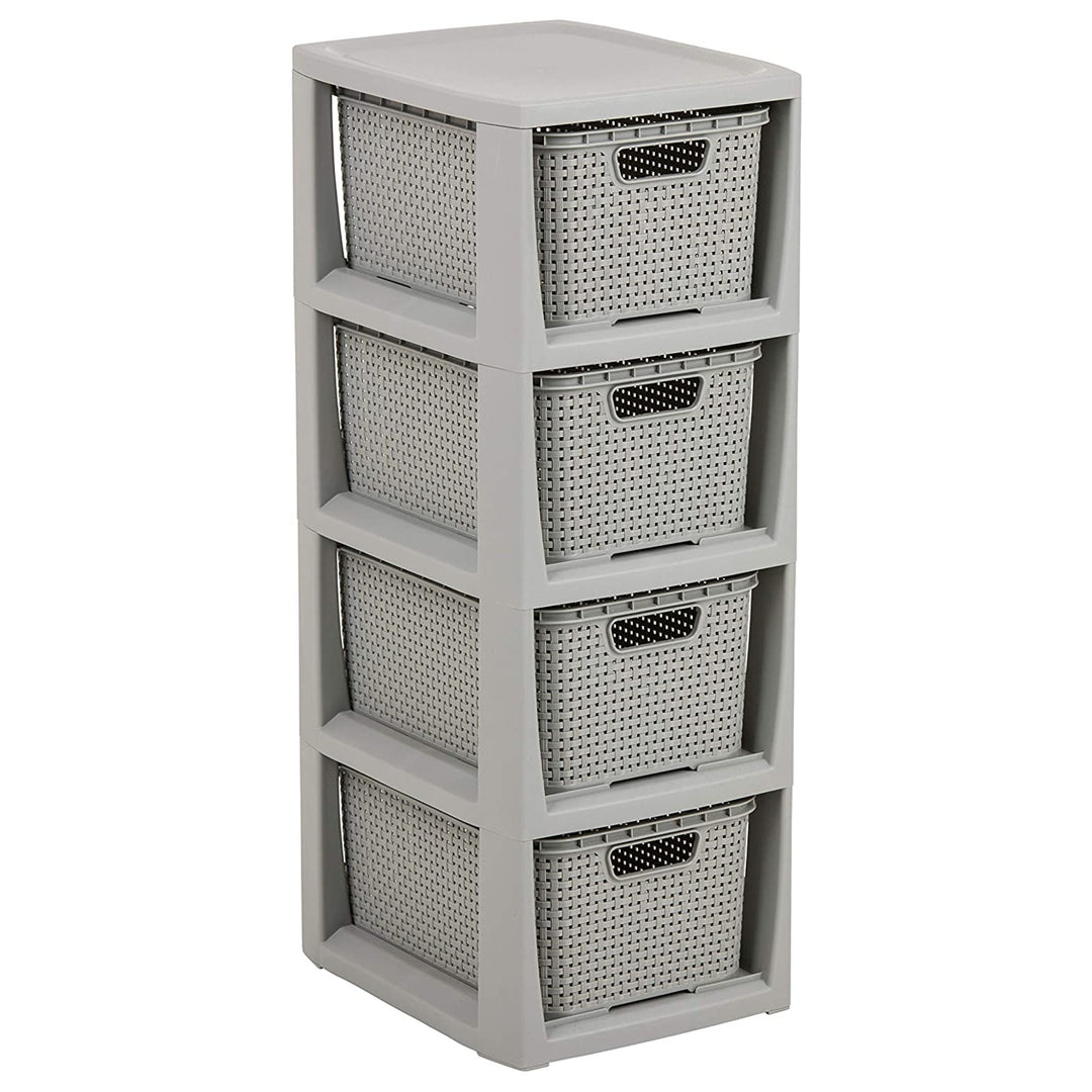BranQ Scaffale in rattan con 4 cestini da 7 litri colore grigio