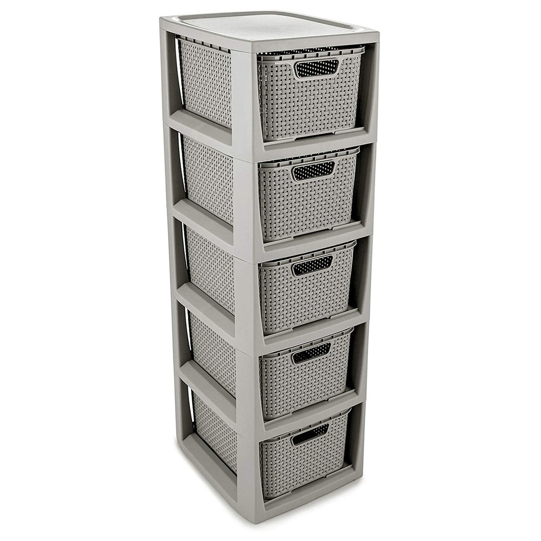 BranQ Rastrelliera in rattan con 5 cestini da 7 litri colore grigio