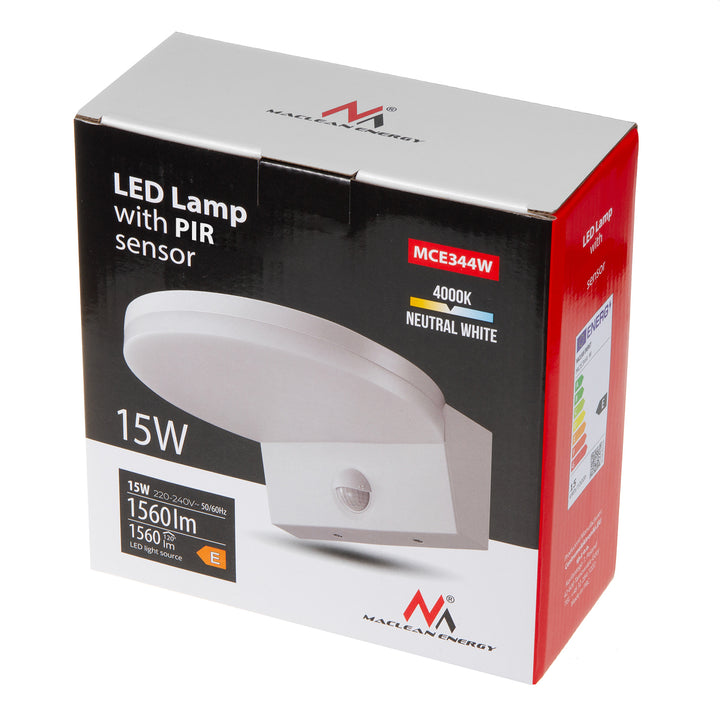 Lampada LED con sensore di movimento PIR, e sensore crepuscolare bianco, 15W, IP65, 1560lm, bianco neutro (4000K) MCE344 W