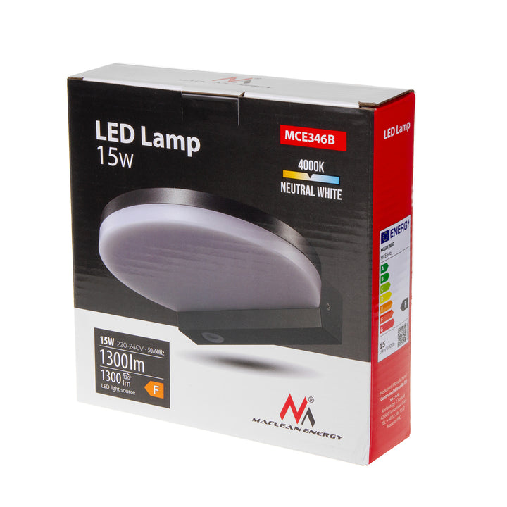 Lampada LED Maclean, nera, 15W, IP65, 1300lm, bianco neutro (4000K) MCE346 B