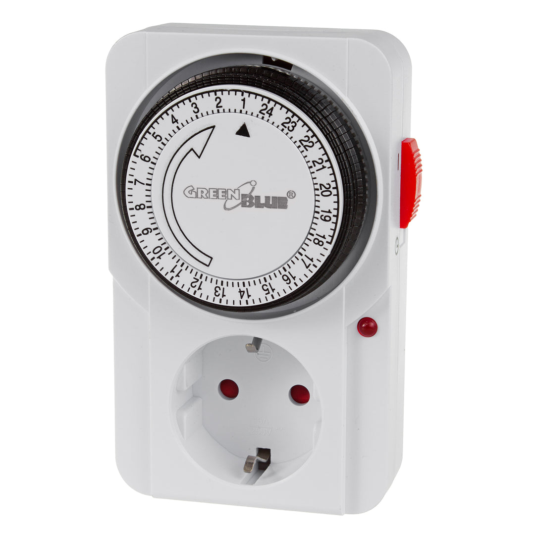 Interruttore temporizzatore meccanico GreenBlue, 48 programmi, carico massimo 16A, IP20, GB360 F