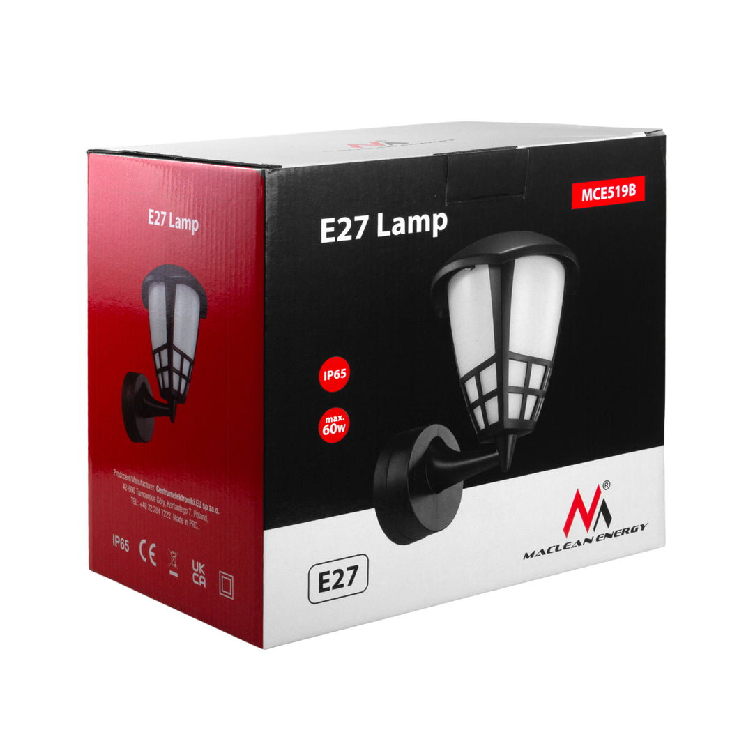 Lampada da parete per esterni 1xE27 Maclean MCE519 B nero IP65 max 60W