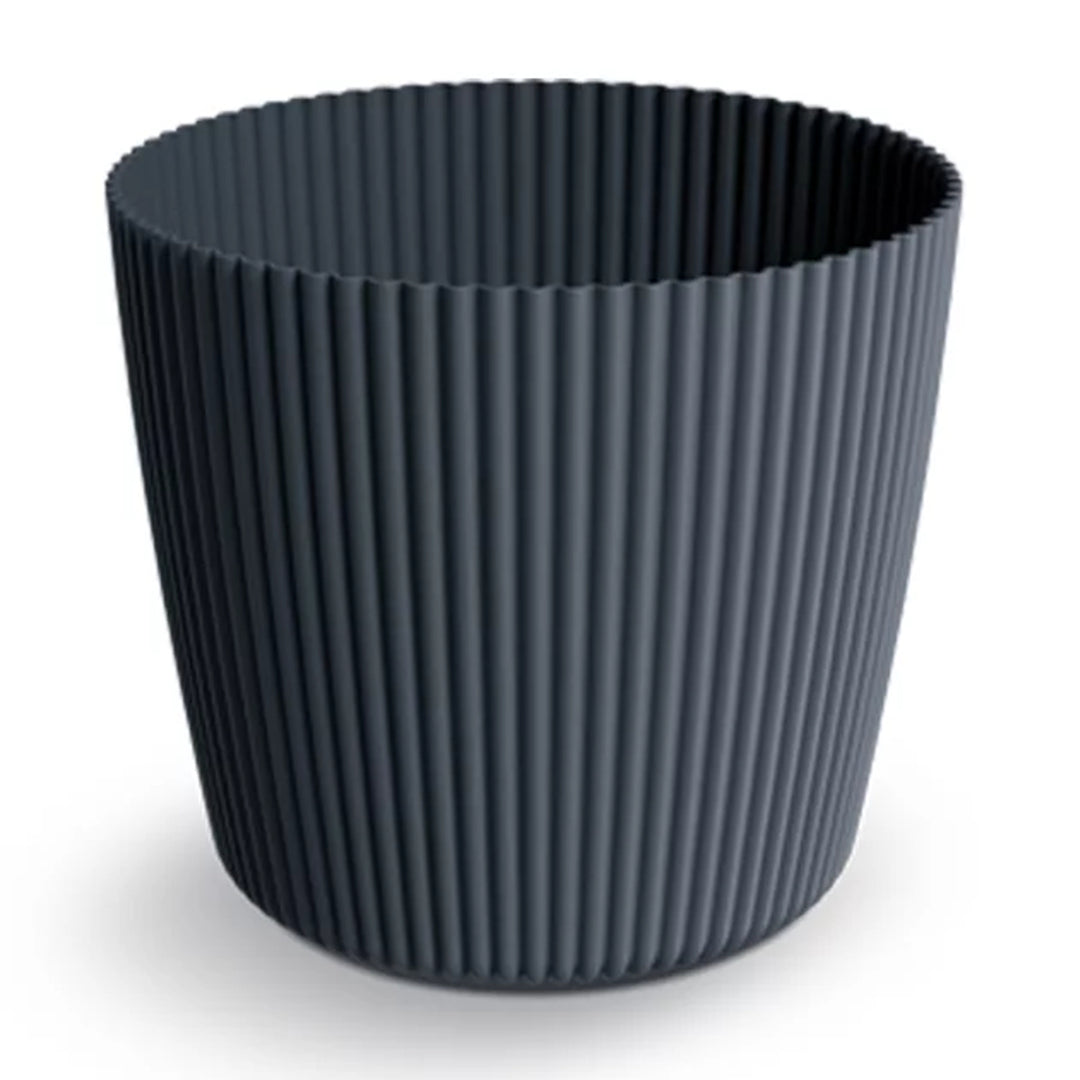 Prosperplast Milly Round Vaso da fiori rotondo con motivo a strisce verticali, per uso interno ed esterno Antracite, ⌀ 109 mm