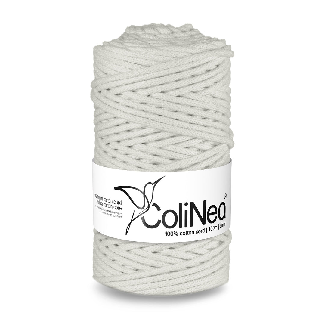 ColiNea, cordoncino in cotone con anima in cotone, intrecciato, 3 mm, 100 m, bianco