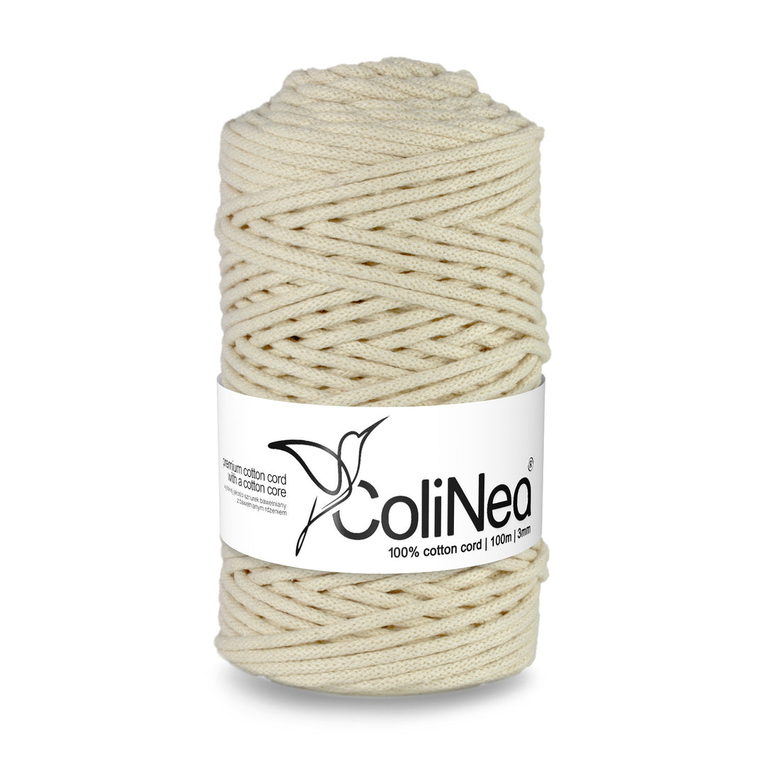 ColiNea, cordoncino in cotone con anima in cotone, intrecciato, 3 mm, 100 m, avorio