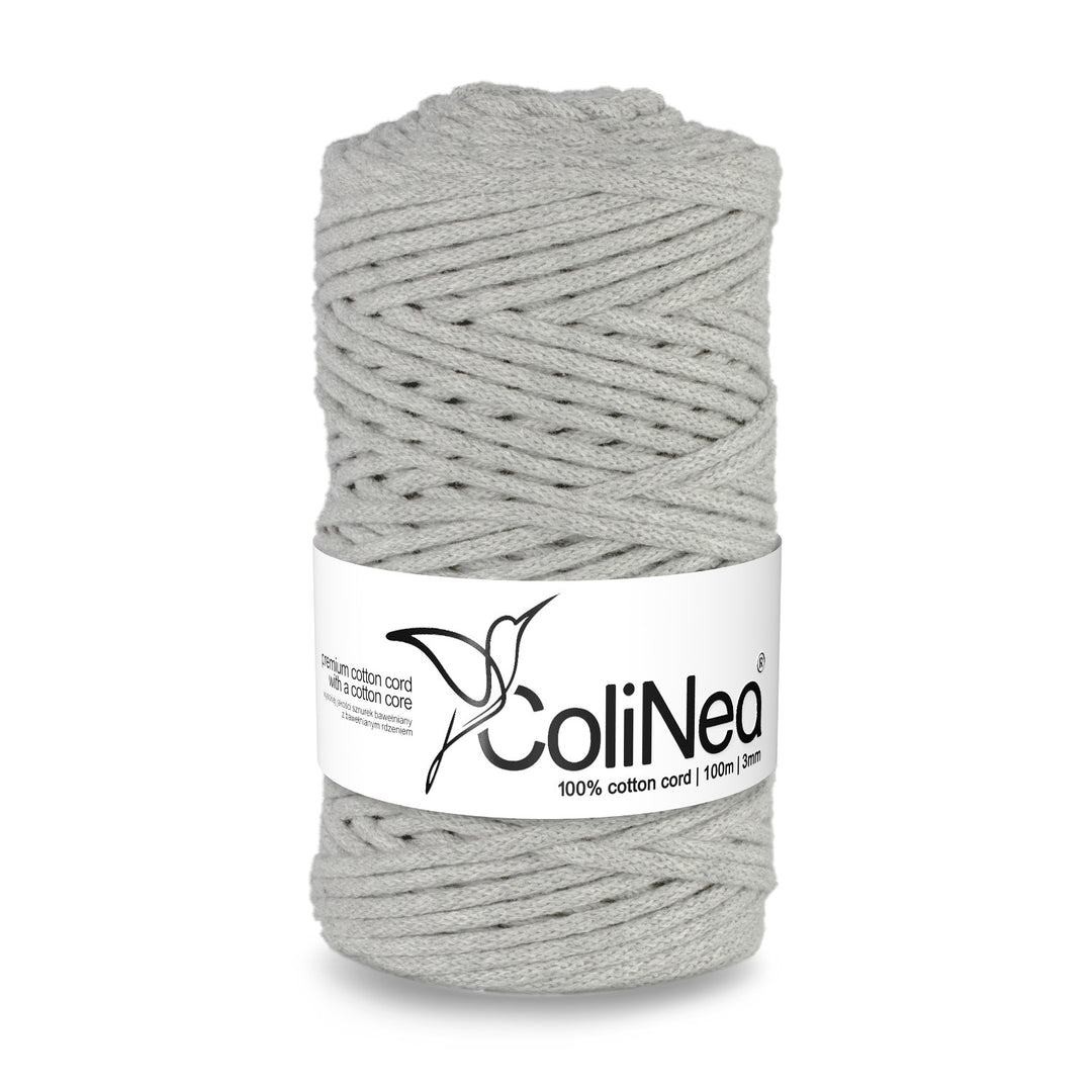 ColiNea, cordino in cotone con anima in cotone, intrecciato, 3 mm, 100 m, grigio chiaro