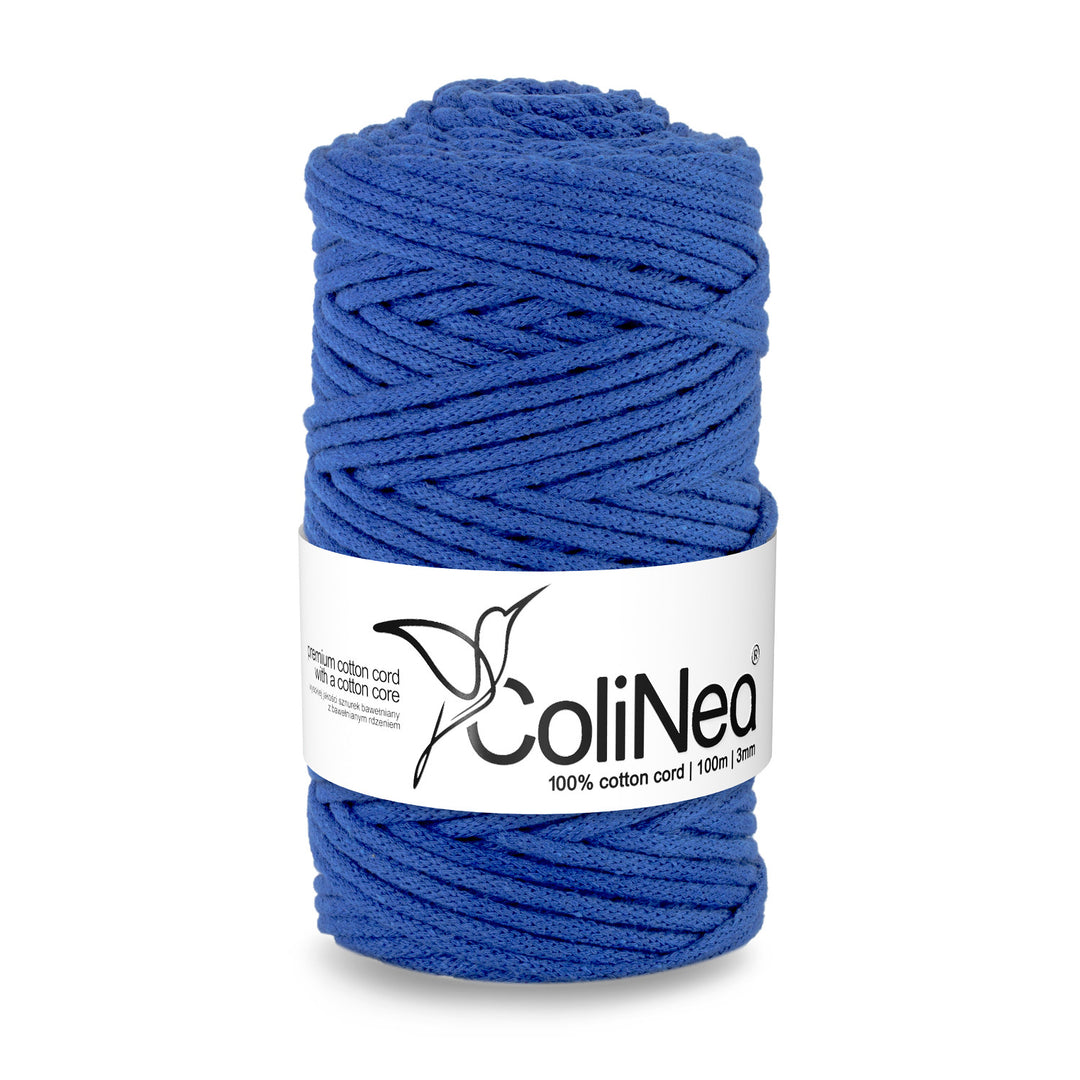 ColiNea, cordoncino in cotone con nucleo in cotone, intrecciato, 3 mm, 100 m, blu scuro